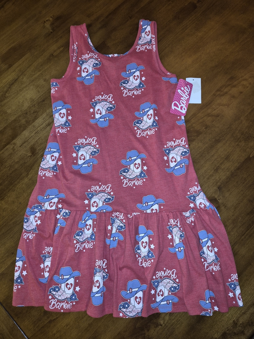 Barbie Cowgirl Boot Hat Girls' Red Graphic Tank Dress Sz 10